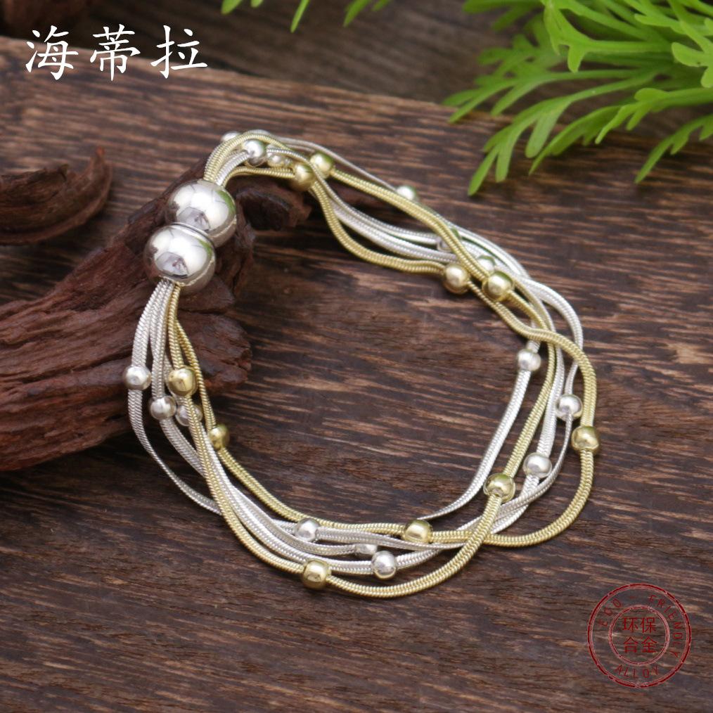 Five snake bone chain mixed-color magnetic buckle bracelet, fashionable and high-end round bead snake bone chain bracelet