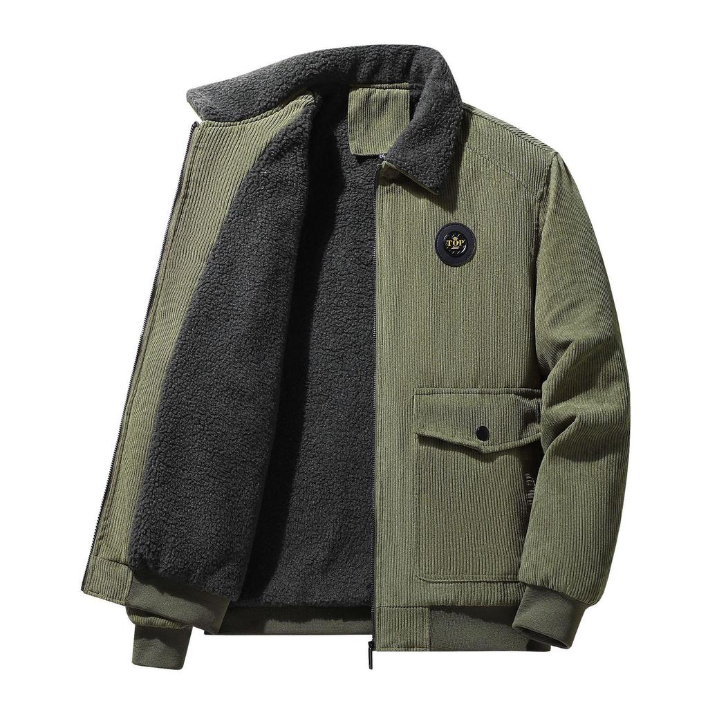 Chaqueta de pana de lana de cordero para hombre, chaqueta de invierno holgada y gruesa de terciopelo con solapa informal