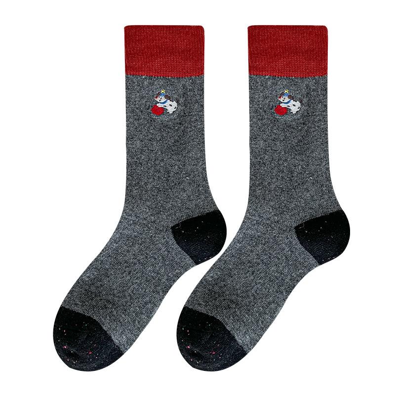 Children's Wool Socks for Autumn and Winter, Thick and Warm Cotton Socks, Cute Apple and Dog Cartoon Embroidered Cashmere Puff Socks