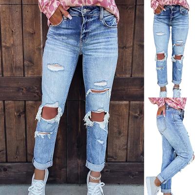 Frauen Einfarbig Loch Niedrige Taille Jeans Flares Mode Hosen Hosen