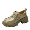 Loafers Women's Spring and Autumn New British Style Thick Bottom Square Toe Retro Buckle Small Leather Shoes Women's Thick Heel Single Shoes