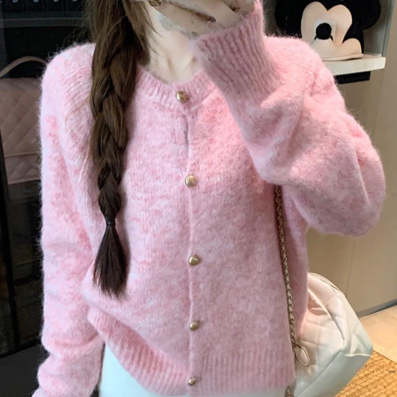 Womens Knit Cardigan Casual Loose Fit Versatile Outerwear Solid Color Long Sleeve Round Neck Single Breasted Wear