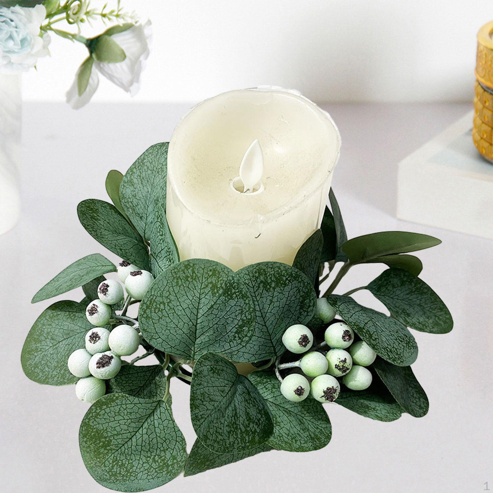Candle Ring Artificial Eucalyptus Leaves Wreath 9.8inch Home Decor Small Boho Pillar White Berries