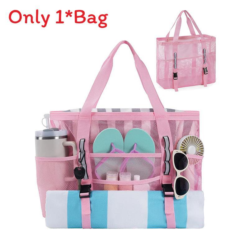 Travel Tote Bag With Zipper Large Capacity Mesh Beach Bag For Outdoor Beach Vacation