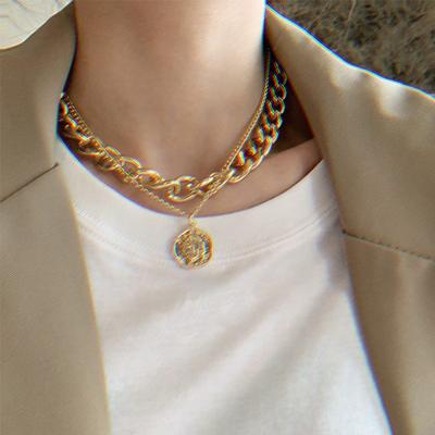 Vintage Multi -Layer Coin Chain Choker Necklace For Women Gold Silver Color Fashion Portrait Chunky Chain Necklaces Jewelry