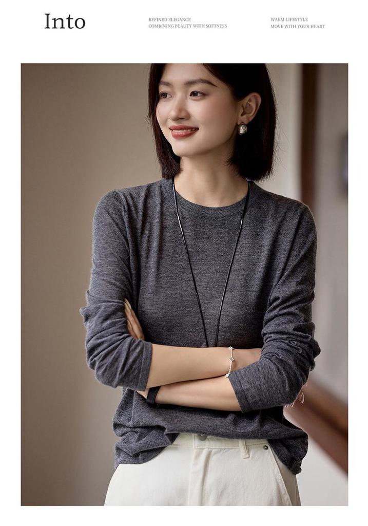 Women's Casual Knitwear: Pure Cashmere Long Sleeve, Round Neck, Loose Style for Autumn and Winter.