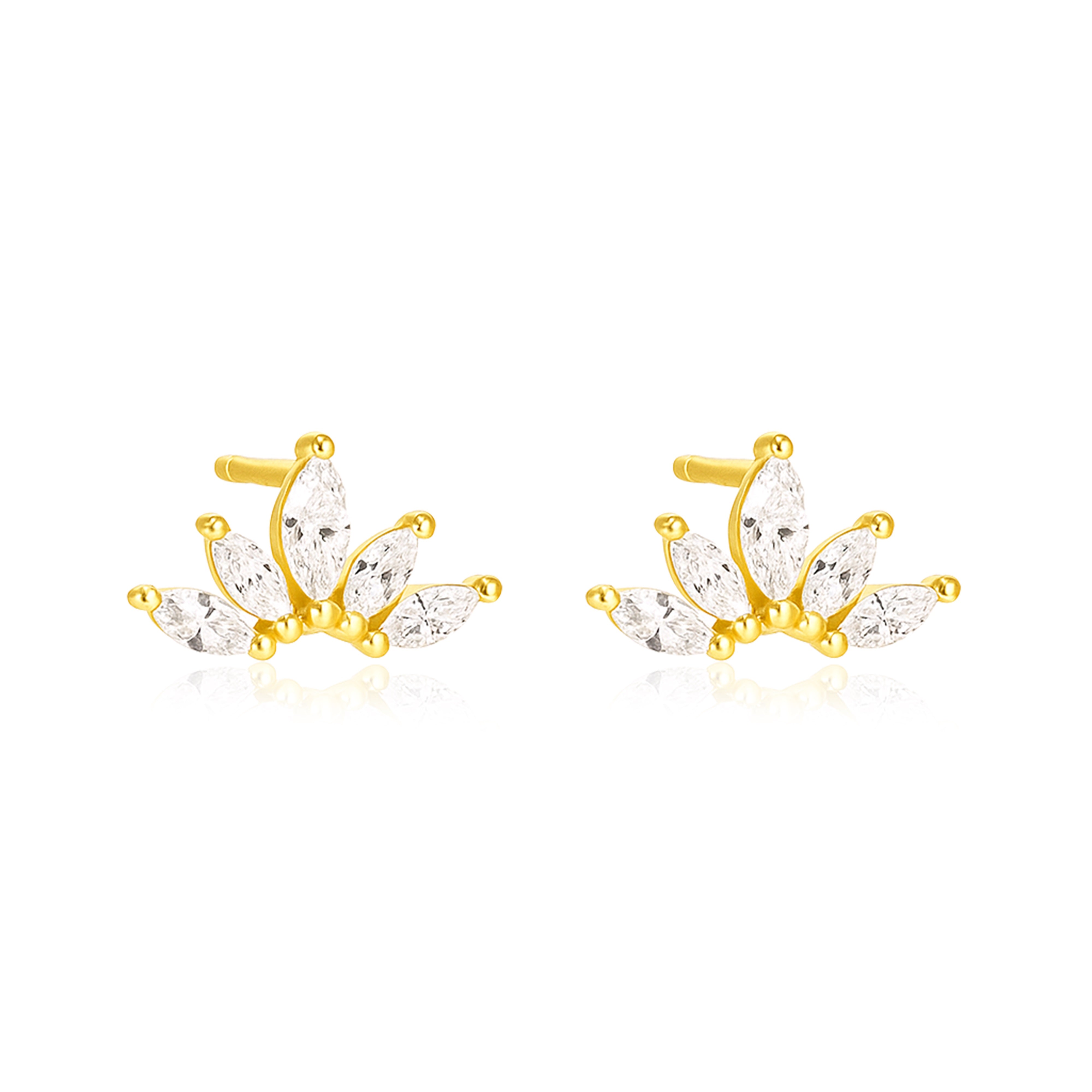 

Marquise Fan Cluster Stud Earrings - 925 Sterling Silver Yellow Plated