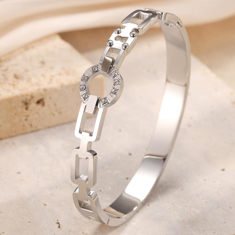 Htpwe Stainless Steel Chain Inlaid Zirconium Floor Glossy Bracelet Women's 18k Gold Couple Holiday Gift Bracelet Daily Zircon