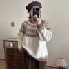 Thickened Color-blocked Sweater for Women's Autumn and Winter Half Turtleneck Knitted Sweater Loose Pullover Long-sleeved Casual Inner Layer Top
