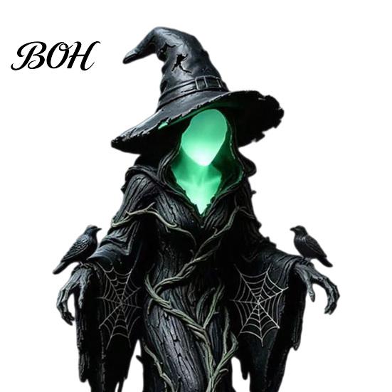 Luminous Faceless Witch Figurine Statue, Glow-in-The-Dark Ornament, Resin Decorative for Halloween Table Centerpiece Indoor Outdoor Decor Spider