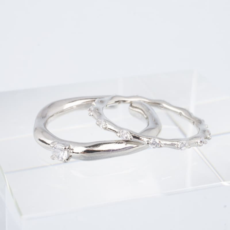 AUGUST ALICE Rough & Bone Ring Set_Silver