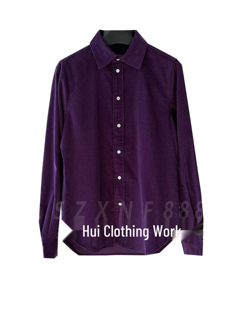 Damska Koszula z Bawełny Sztruksowej Premium z Haftem, Długim Rękawem i Kołnierzykiem – Wszechstronna Nowość