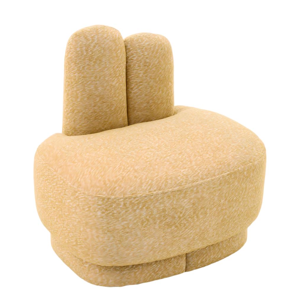 Cozy Bunny-Ear Fabric Ottoman - Fixed Upholstered Stool with Cute Ears, No Storage, Not Removable