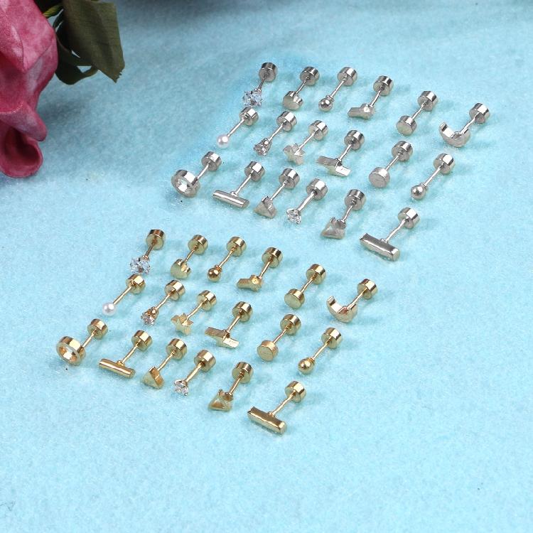 18-Pair Tiny Stud Earrings Star Moon for Triangle Ball Screwback Earrings for Un