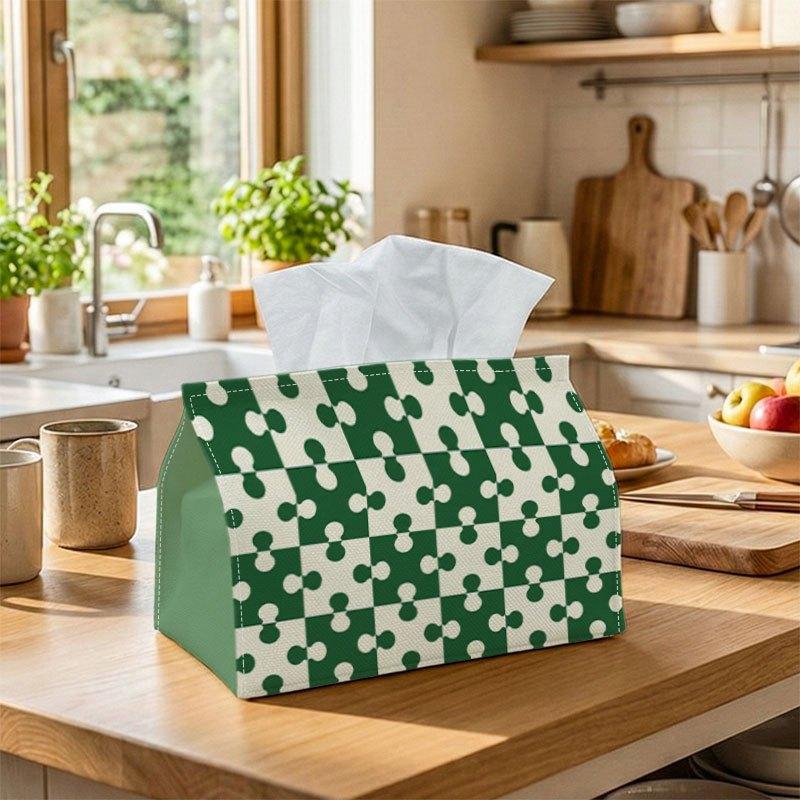 1pc Minimalist Geometric Pattern Tissue Box, Green White Puzzle Perfect for Outdoor Gatherings, Daily Desktop Use, And Suitable for Bedrooms, Living R