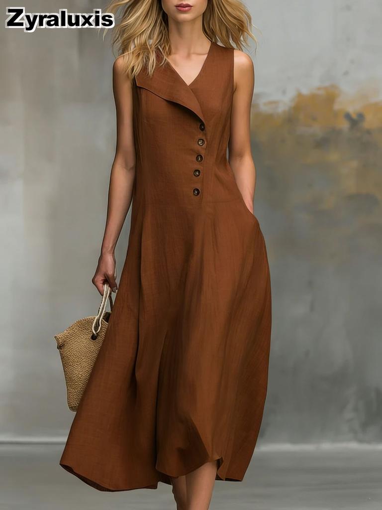 Casual Fashion Solid Color Stand Collar Buttoned Ruffle Hemless Women's Dress
