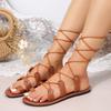 Fashion Women Sandals 2025 New Cross Strap Lace Up Sandals Flat with Clip Toe Ankle Wrap Women Sandals Roman Style Summer Shoes Women
