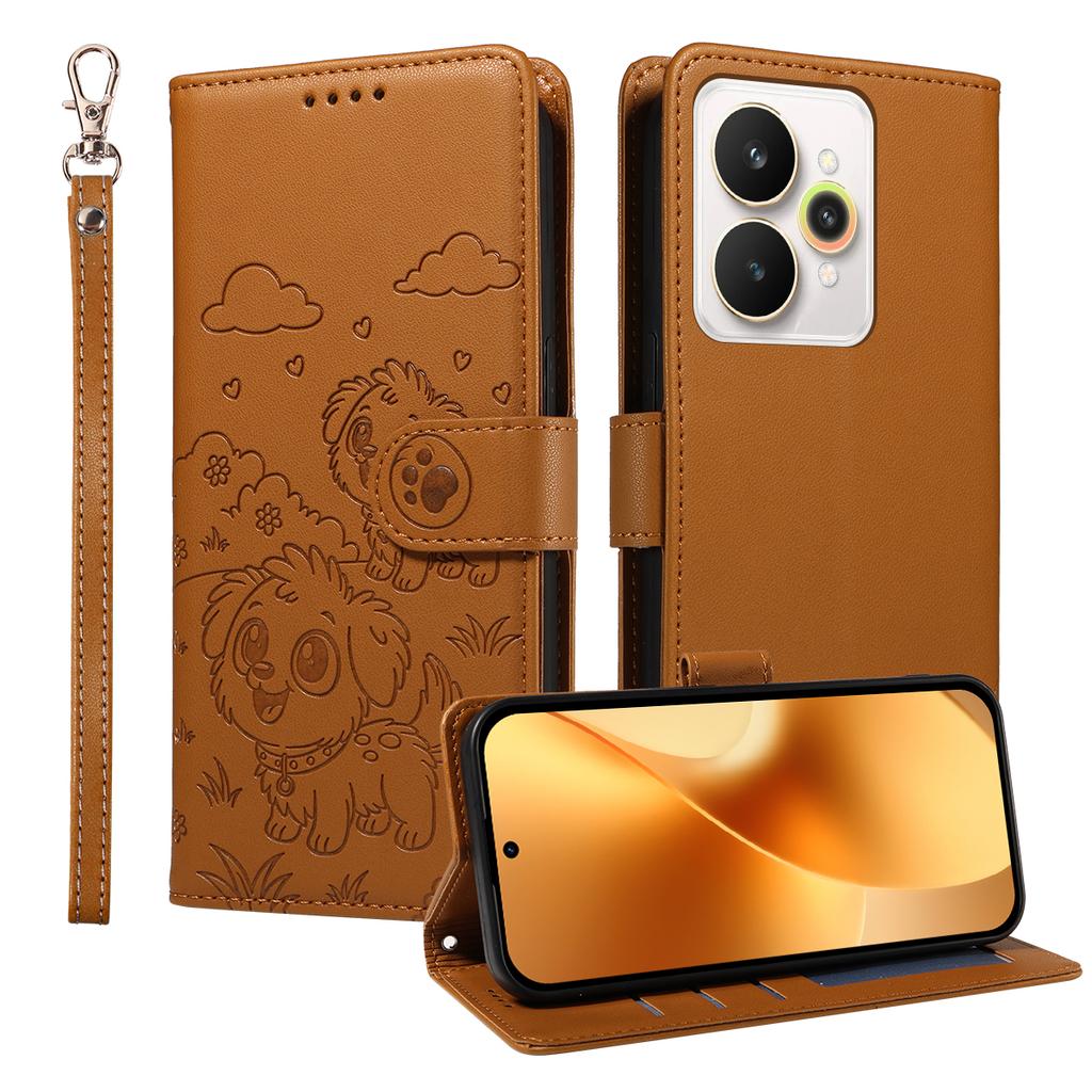For Realme 15 Pro 5G/Realme 15 5G Case RFID Blocking Imprinted Dog Pattern PU Leather Phone Cover with Wrist Strap