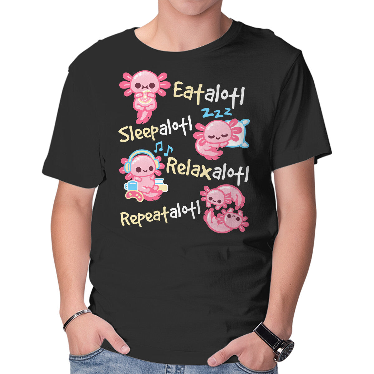 Unisex Crew Neck T-Shirt Axolotl Simple Life Graphic Short Sleeve Casual Tee XXXL