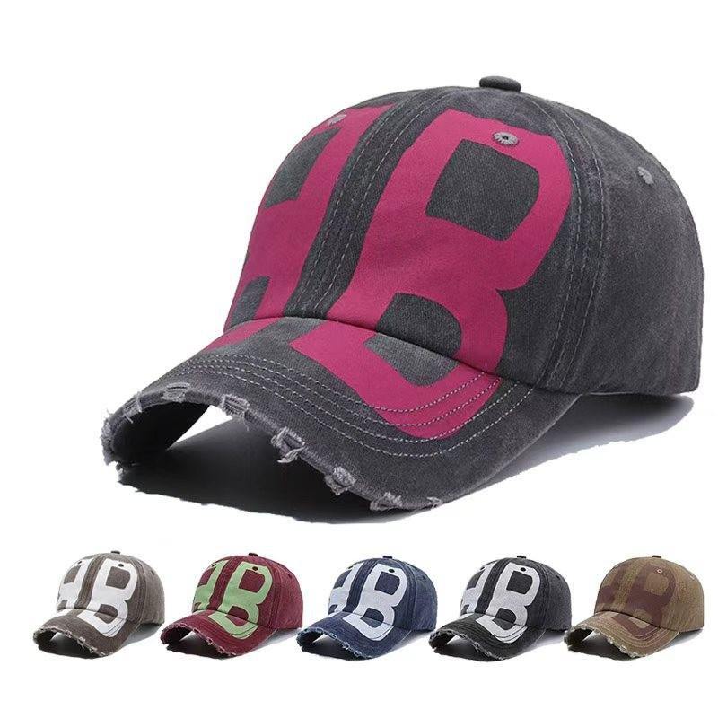 Hat Old Washed Ripped Female Cap Double B Printed Letter Visor Men's Baseball Cap