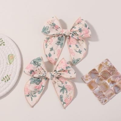 2 Stück/Set Blumenmuster Kinder Schleifen Haarspangen für Babymädchen Handgemachte Schleife Haarnadel Haarspangen Fotografie Haarschmuck