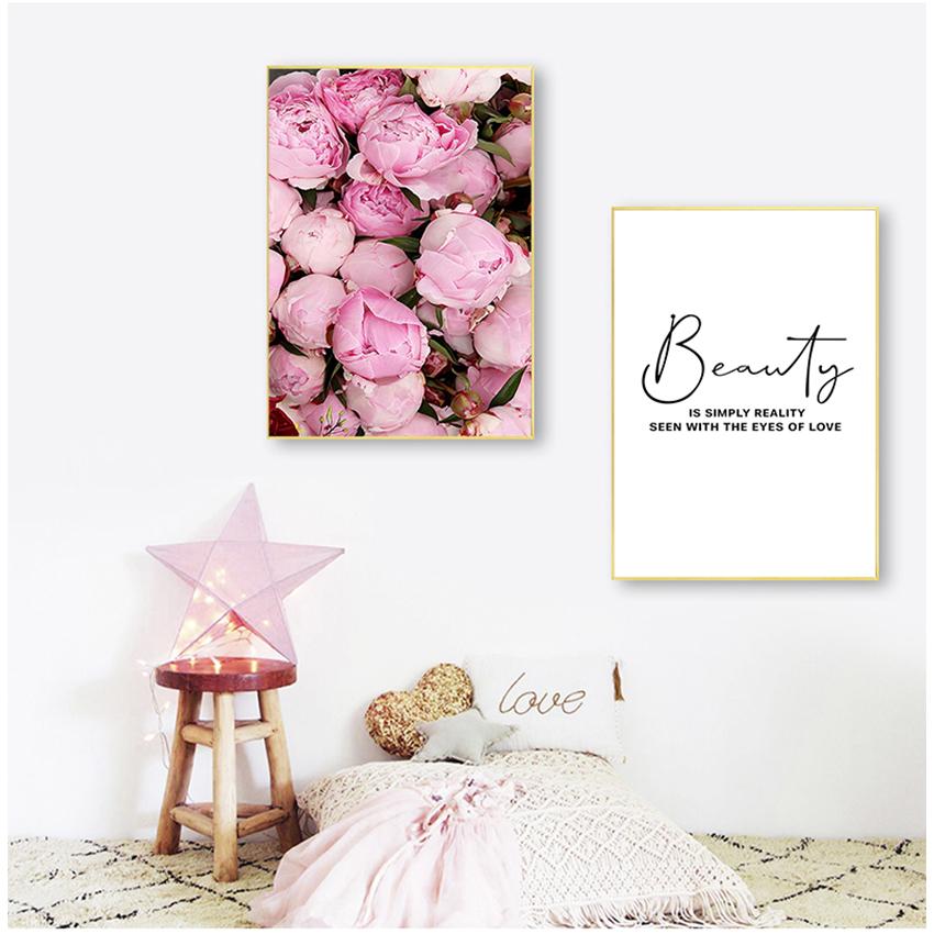 Wall Art Picture For Living Room Home Decoration Canvas Painting Nordic Decor Elegant Peony Flower Phrase Poster And Print