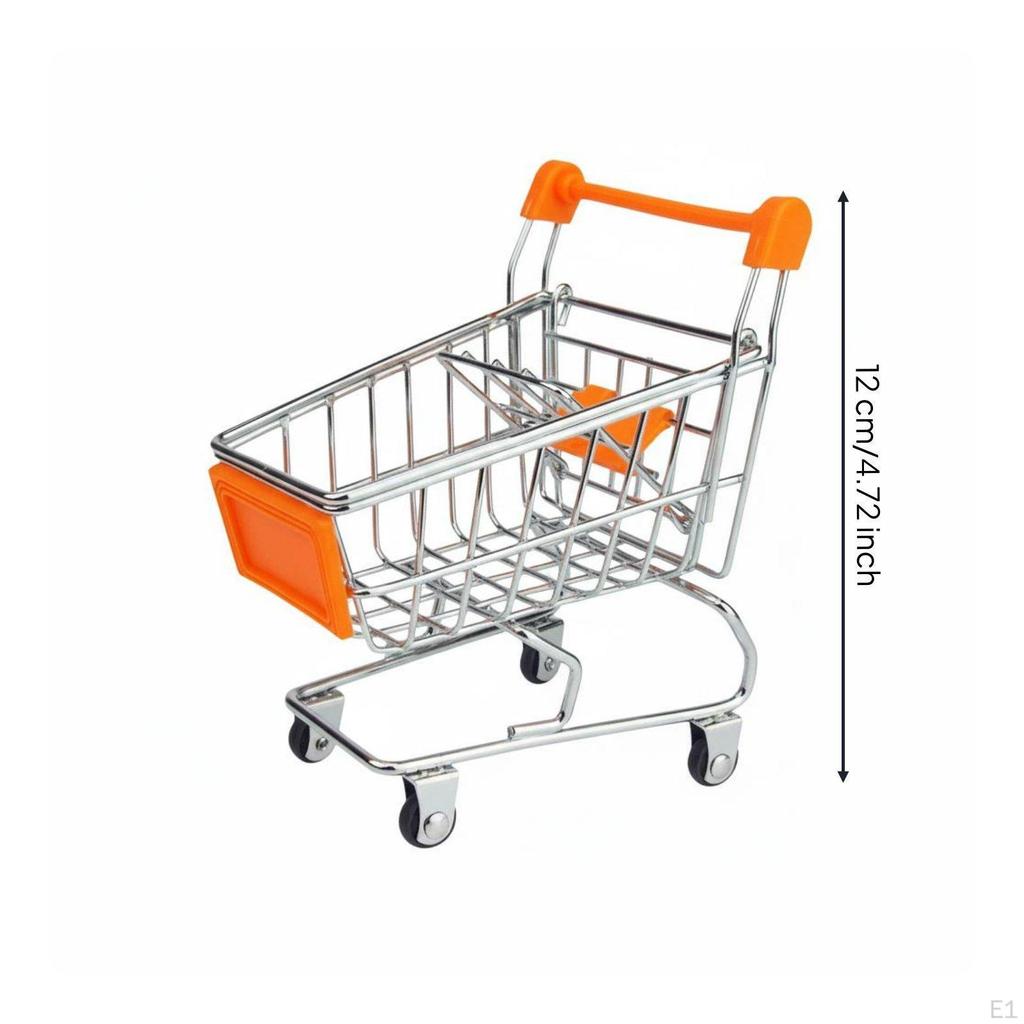 Small Metal Shopping Cart Toy Realistic Design Mini EasyRolling Casters Miniature
