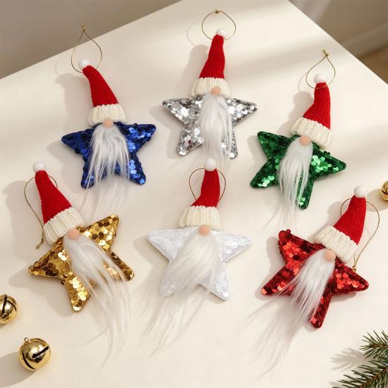 Soft Plush Decorative Figures Christmas Gnome Star Ornaments, Sparkly Faceless Dwarf Hanging Decoration with Knitted Sparkling Sequin Decor