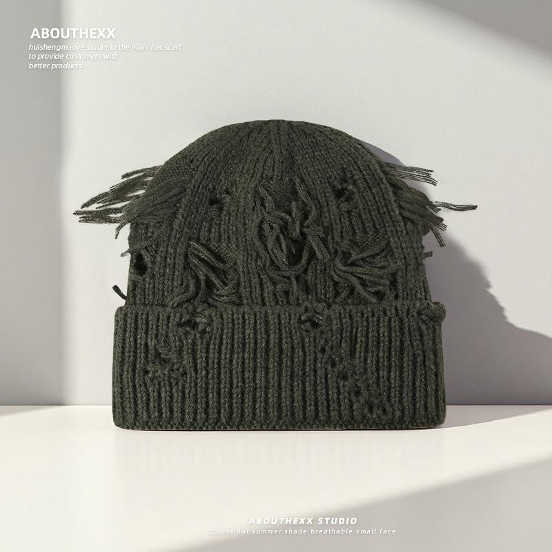 Autumn and Winter Ripped Knitted Hats for Women Outdoor Ear Protection Cold Hats for Couples  Versatile Warm Woolen Hats for Men Trendy