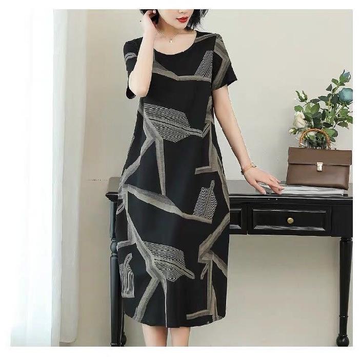Large Size Catty Medium and Long Dress Women's Summer Mother Dress Fat Mm Loose and Thin Age-reducing Casual A-word Skirt