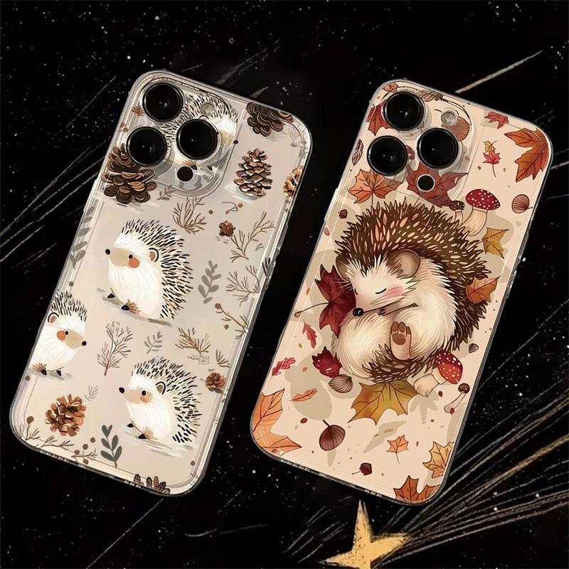 Autumn Cute Hedgehog Design Clear Phone Case For Samsung Galaxy S25 S24 Ultra S23 FE S22 Plus A16 A36 A56 A55 A54 A53 A35 Cover