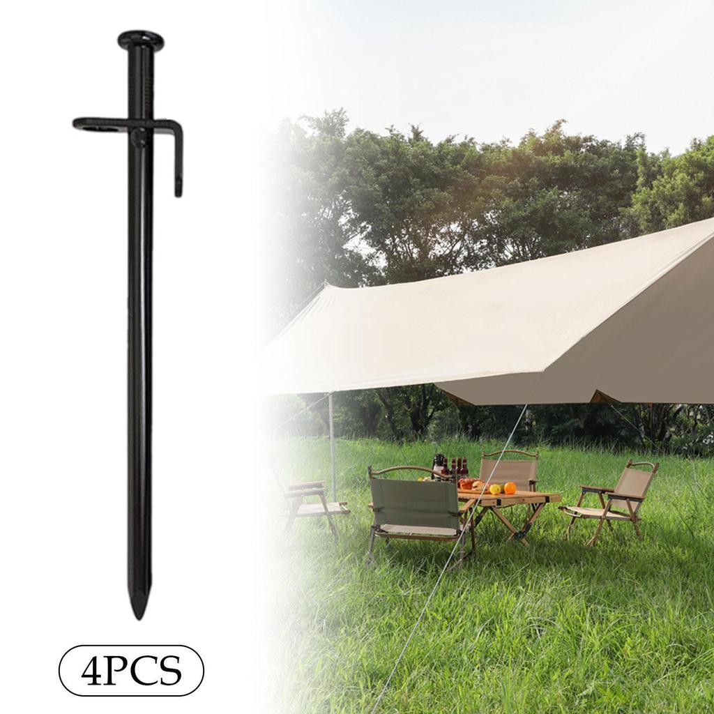 4 Pieces Steel Tent Stakes Camping Non Rust Multiuse Yard Pegs for Outdoor Garden