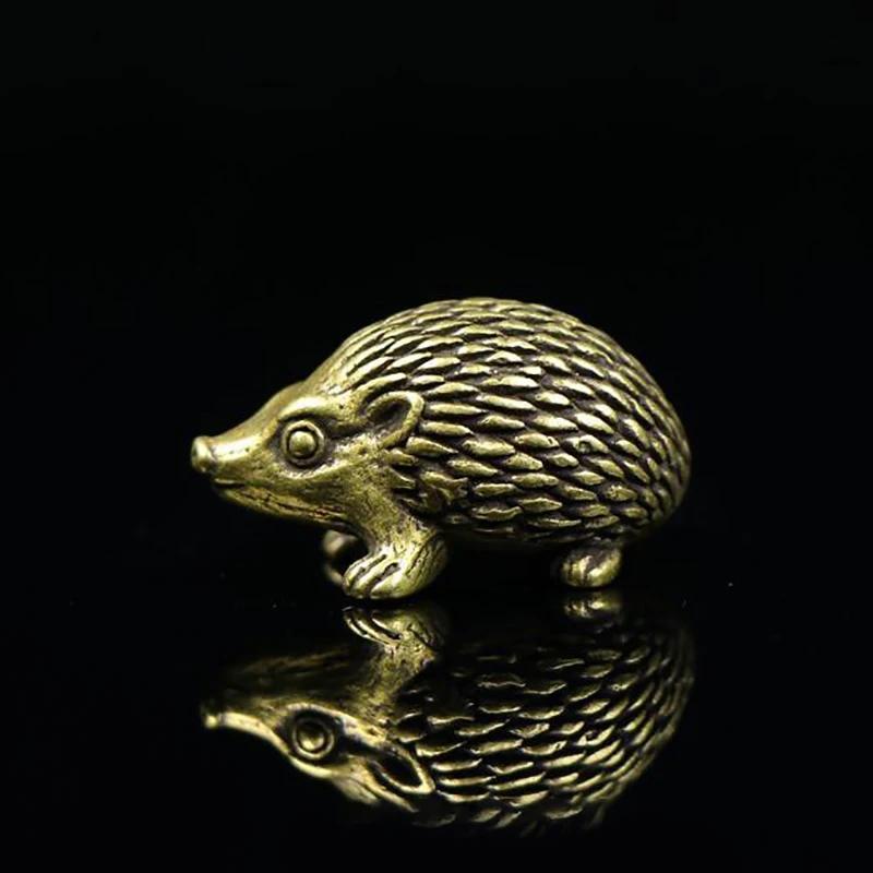 Antique Brave Hedgehog Small Ornaments Solid Brass Antique Animal Sculpture Crafts Desk Tea Table Ornament Home Decoration Gifts
