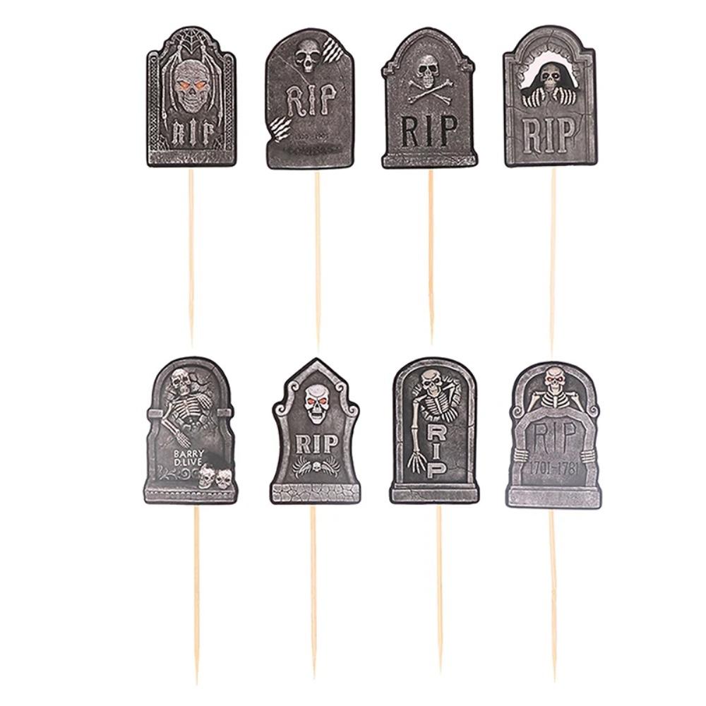 8pcs Festival Halloween Tombstone Cupcake Toppers Paper Tombstone Cake Insert Card  Ghost Festival