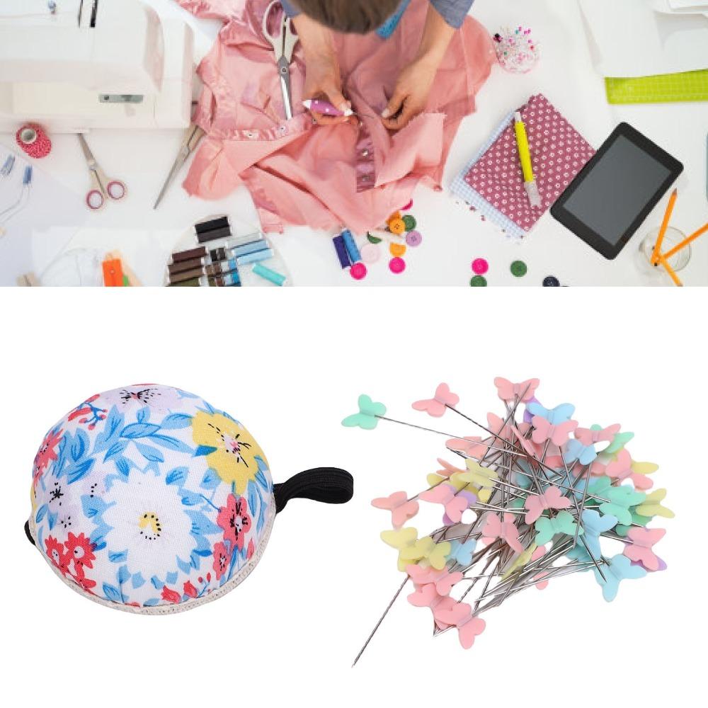 Colored Pins Floral Needle Holder Cotton Fabric Cover Pincushion Set For DIY Crafts