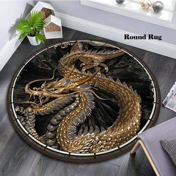 3D-Anime-Drachen-Teppich, runde Matte, Drachen-runder Teppich, runde Teppiche, rutschfester Teppich für Wohnzimmer, Schlafzimmer, Fußpolster-Dekoration