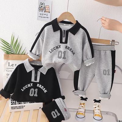 Jungen 2023 Herbst Sportanzug: Langärmliger Revers-Pullover & Hose Zweiteiler