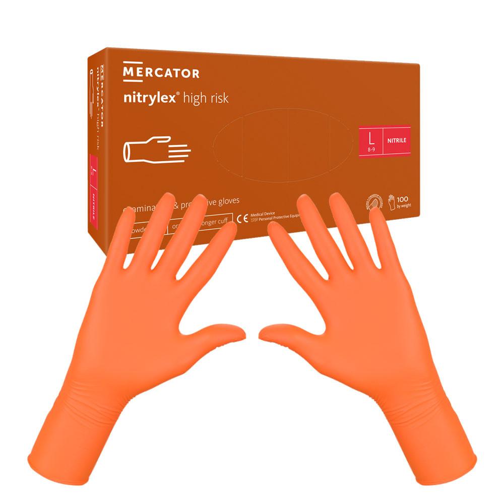 Mercator Nitrylex High Risk Nitrile Gloves Orange 100 Pcs
