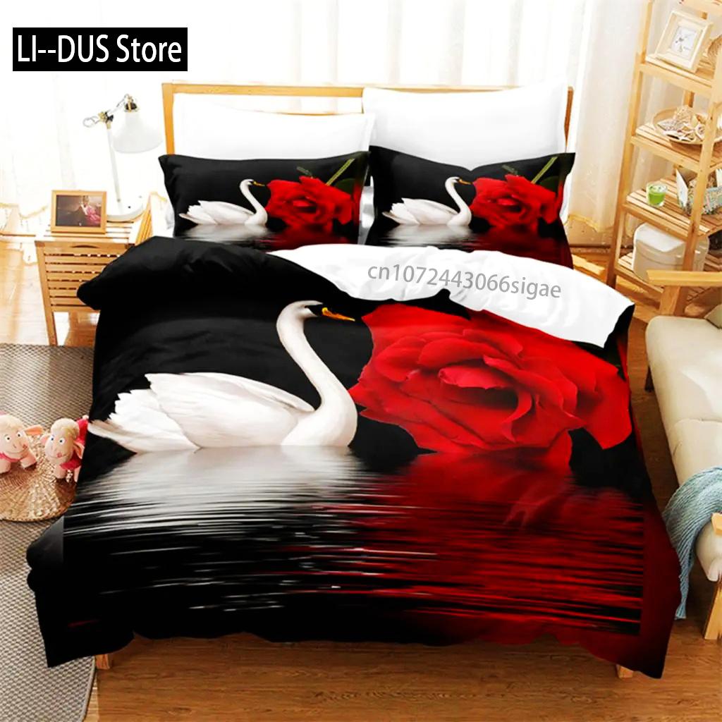 Red Flower Duvet Covers Set Full Size Rose Quilt Cover 240x220cm 260x240cm Bedding Sets 3pcs 2pcs King Queen Single Double Bed