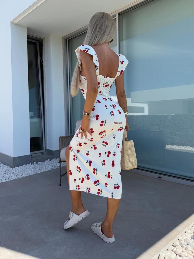 2025 Summer Elegant French Floral Slit Midi Dress