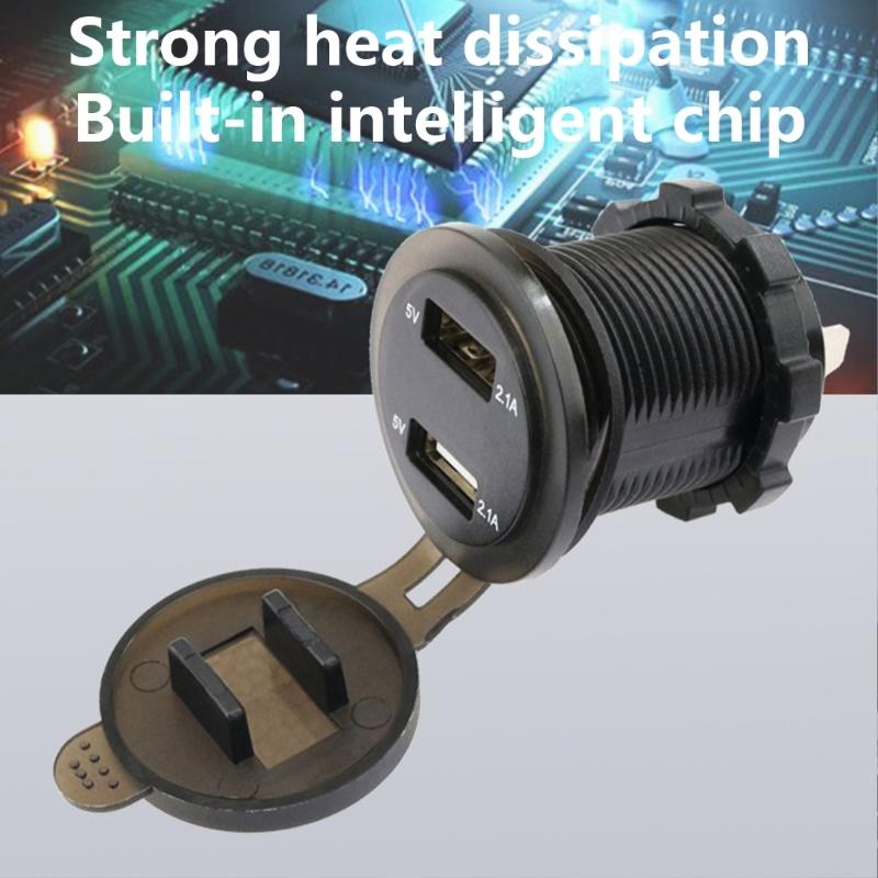Waterproof Double  USB Charger Socket with LED Light 12V/24V 4.2A Double  USB Port Charger Socket for Car Motorcycle Boats