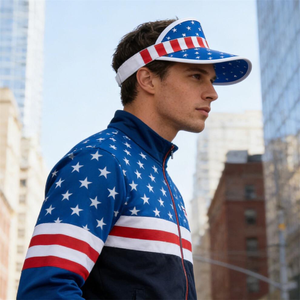 (S, Multicolor) American USA Flags Visor for Men Stars and Stripes Print Patriotic Hollow Top Sun Hat