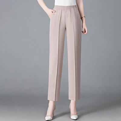 Trendy Faux Silk Elastic Waist Skinny Pants for Middle-Aged and Elderly Women - Spring/Summer Cropped Style