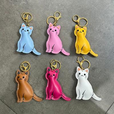 Head Layer Cowhide Cat Keychain Luggage Pendant Girls Bag Decoration Personalized Creative Gift