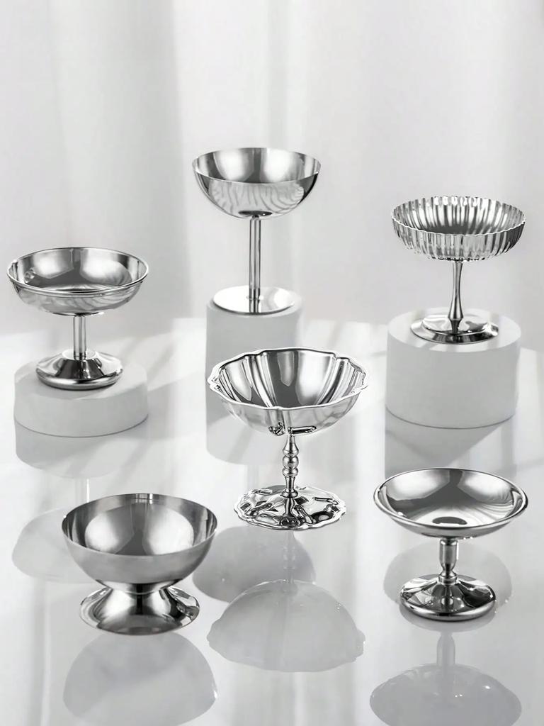 1pc Dessert Plate, Vegetable Bowl, Stainless Steel Ice Cream Cup, Tall Cup, Afternoon Tea Pudding Dessert Cup Cute Plates