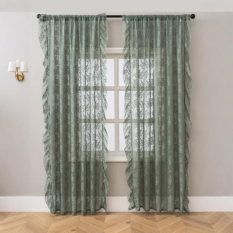 TK French Ruffle Sheer Curtain Bedroom Living Room Lace Fabric Window Door