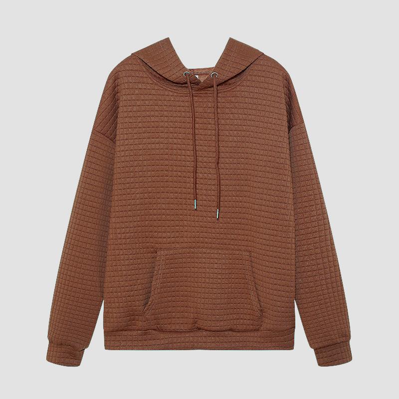 2023 Autumn/Winter Women's Waffle Knit Crew Neck Long Sleeve Solid Color Sweatshirt.