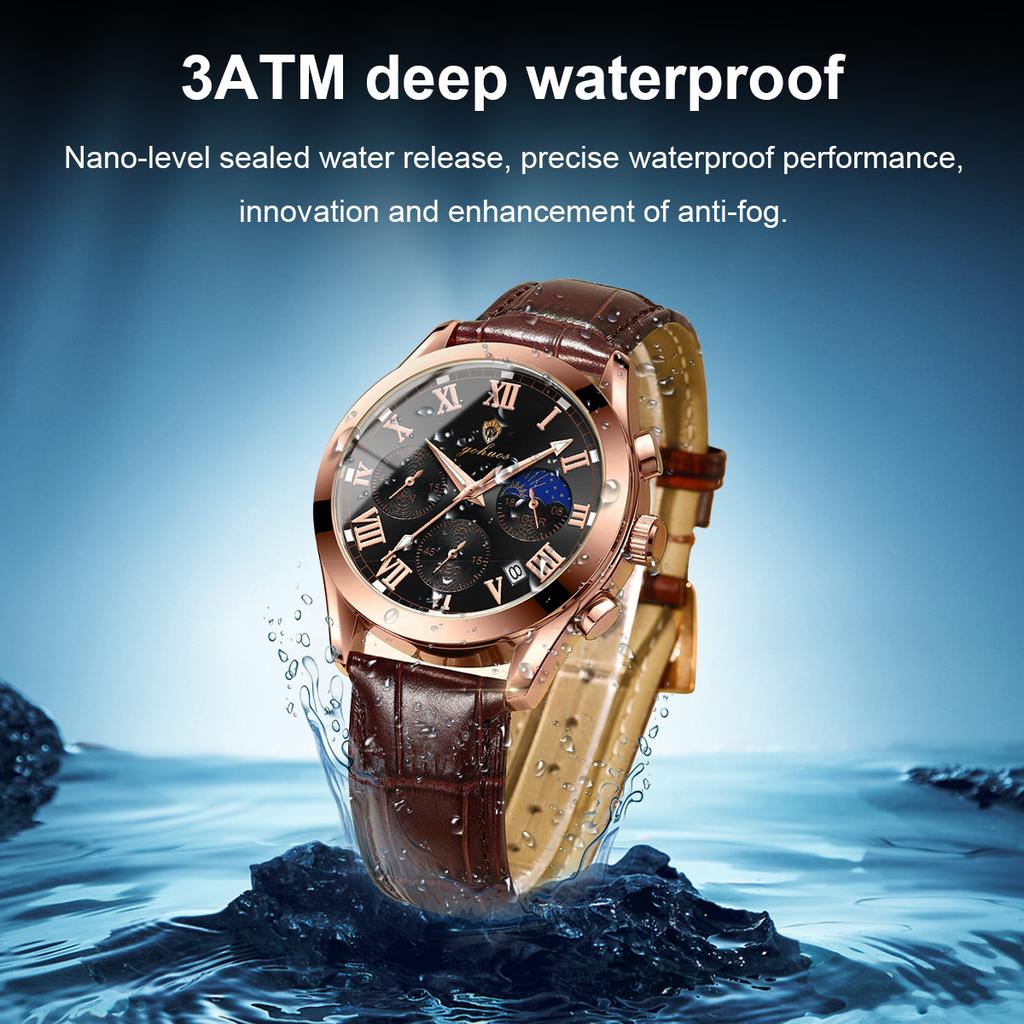 Gohuos 9801 Fashion Men Luxury Watches Business Stainless Leather Quartz Date Watch Gifts for Male Wristwatch Relogio Masculino