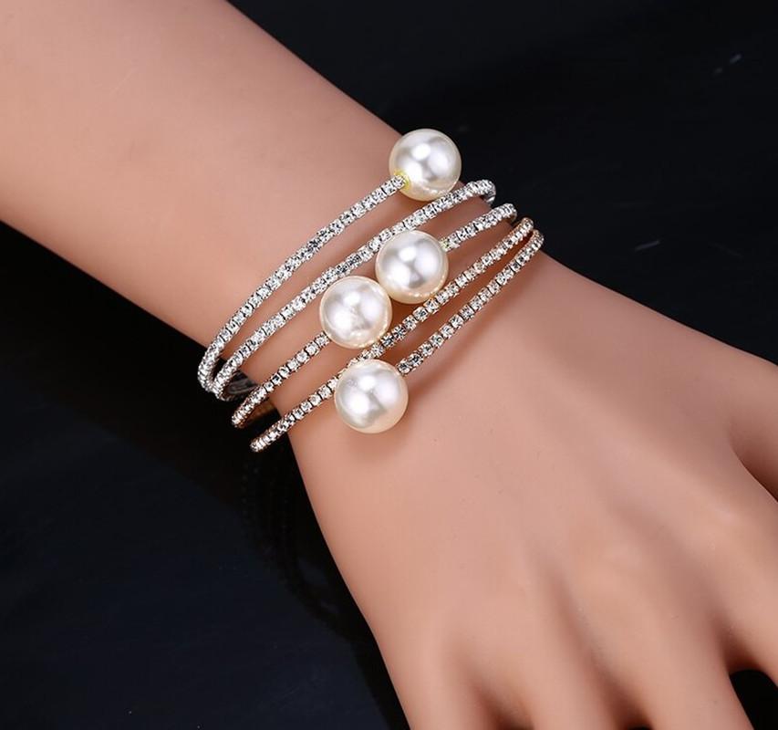 Jewelry Fashion Multi-layer Pearl Diamond Winding Spiral Bracelet Bridal Pearl Bracelet