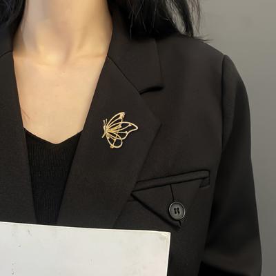 Women Brooch Smooth Polish Hollow Butterfly Design Lapel Pin Zinc Alloy Scarf Badge Versatile Collar Coat Accessories